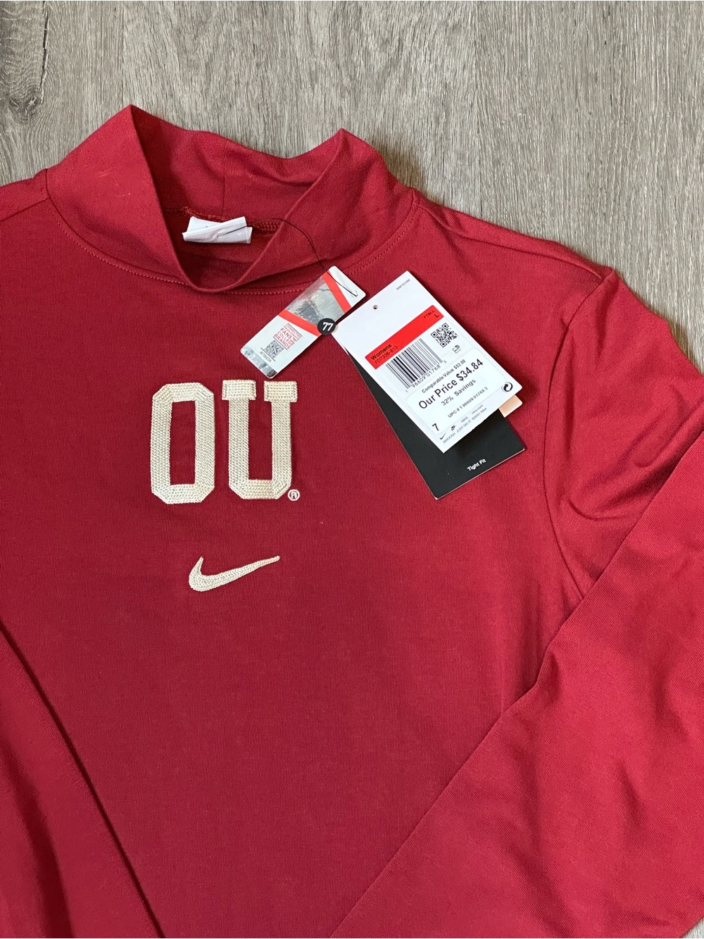 Nike | Women’s Size L | Oklahoma OU Logo Mock Neck Tight Fit Long Sleeve Top NWT